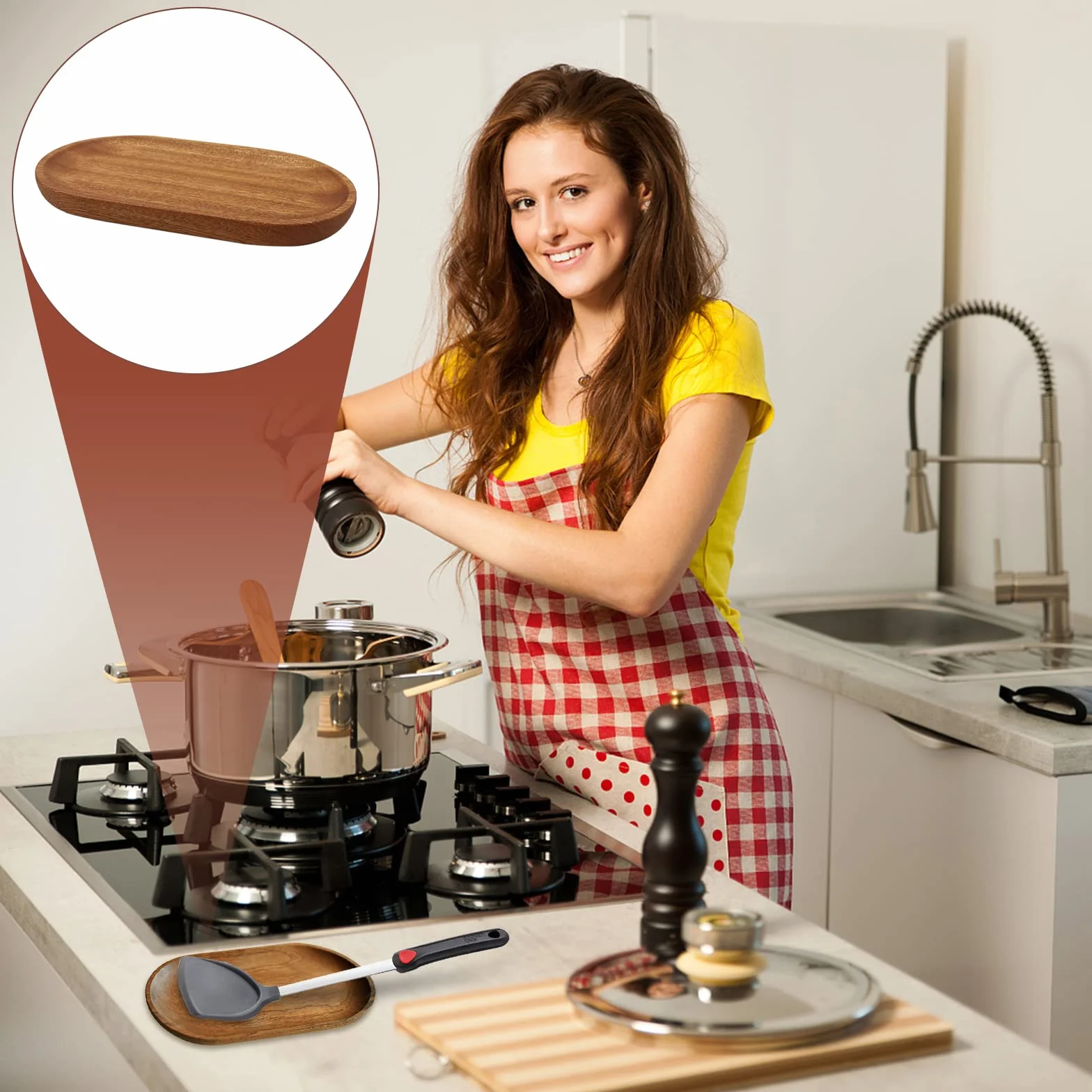 Poggia Mestolo Oucina, Appoggia Mestoli da Cucina in Legno Naturale Retrò Poggia Cucchiaio da Cucina per Portaposate da Banco per Spatole, Cucchiai, Pinze e Altri Utensili da Cucina
