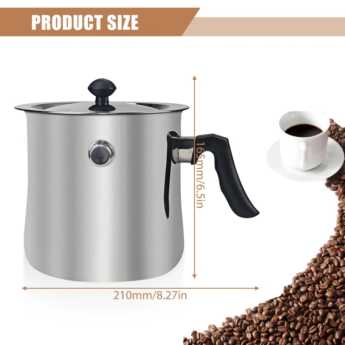Pentola per latte da 1,5 litri, a doppia parete, in acciaio inox, Ø 16,5, con beccuccio e coperchio, alta 15 cm, con manico in plastica antiscivolo, adatta per tutti i piani cottura (1,5 l)
