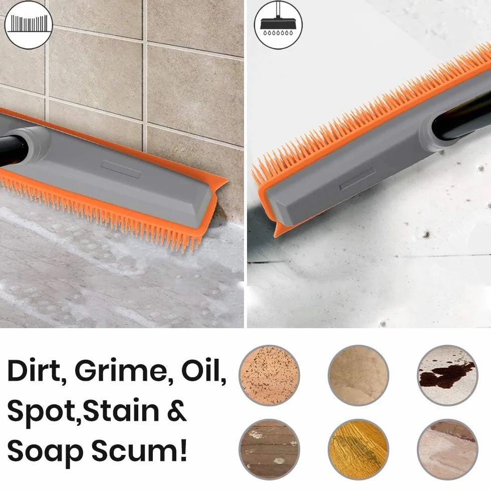 TreeLen Rubber Broom Carpet Rake Pet Hair Remover with Squeegee Extension for Carpet and Hardwood Floor Cleaning
