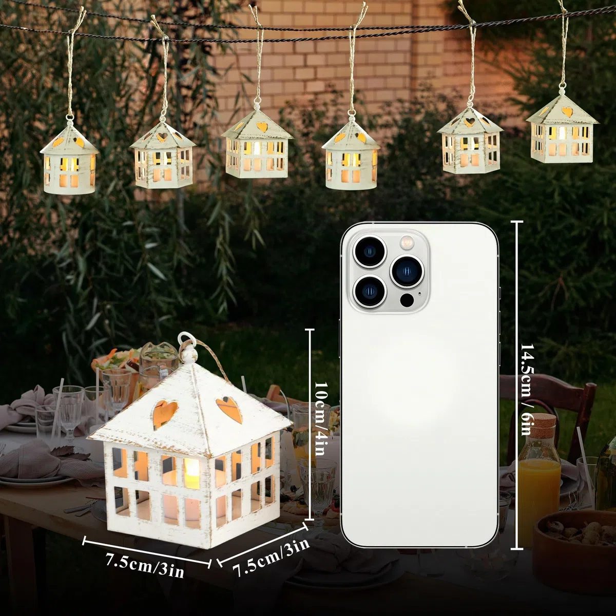 TRIROCKS 6 mini lanterne con candela LED tremolante, alte 10 cm, piccole lanterne con batteria, lanterne da giardino per Natale, matrimoni, feste, decorazione da tavolo (crema e oro)