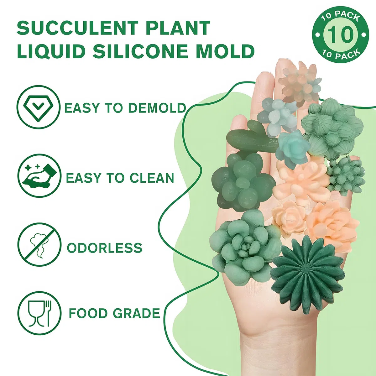 10 Piezas Moldes de Silicona para Cactus Suculentos, Moldes 3D para Velas, Jabón, Resina Epoxi, Moldes para Velas Hechas a Mano y Decoración DIY