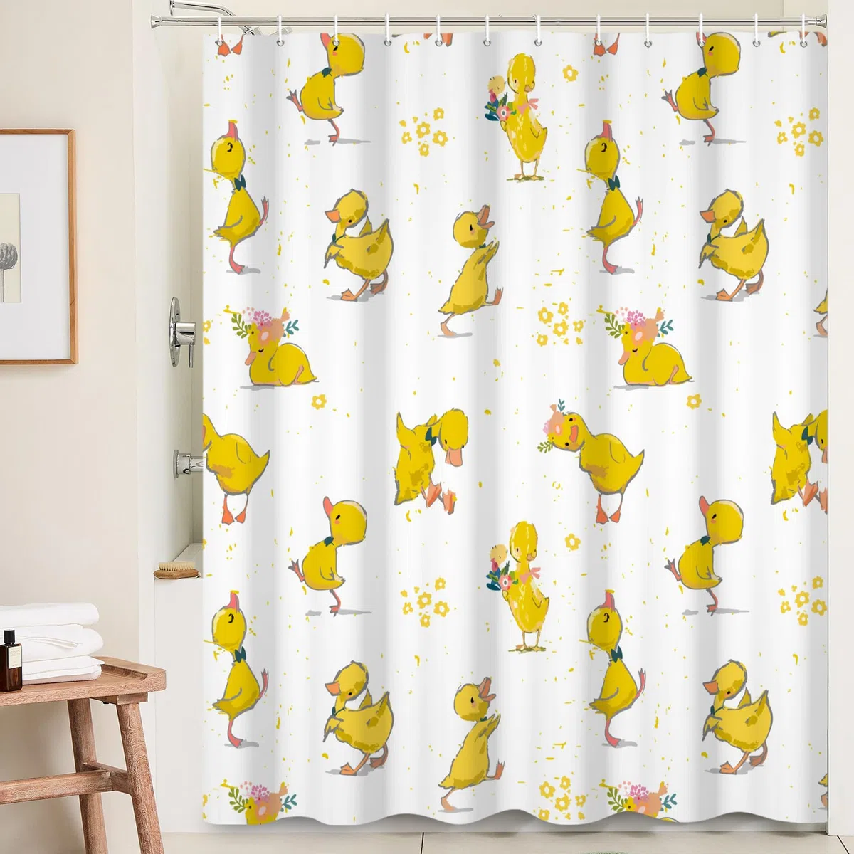 Tenda da Doccia Giallo Anatra Cartone Animato Carino Animale Anatra Pet Bagno Tenda Divertente Animale Giallo Fiore Bagno Tenda Impermeabile Vasca da Bagno Tenda 180x180cm