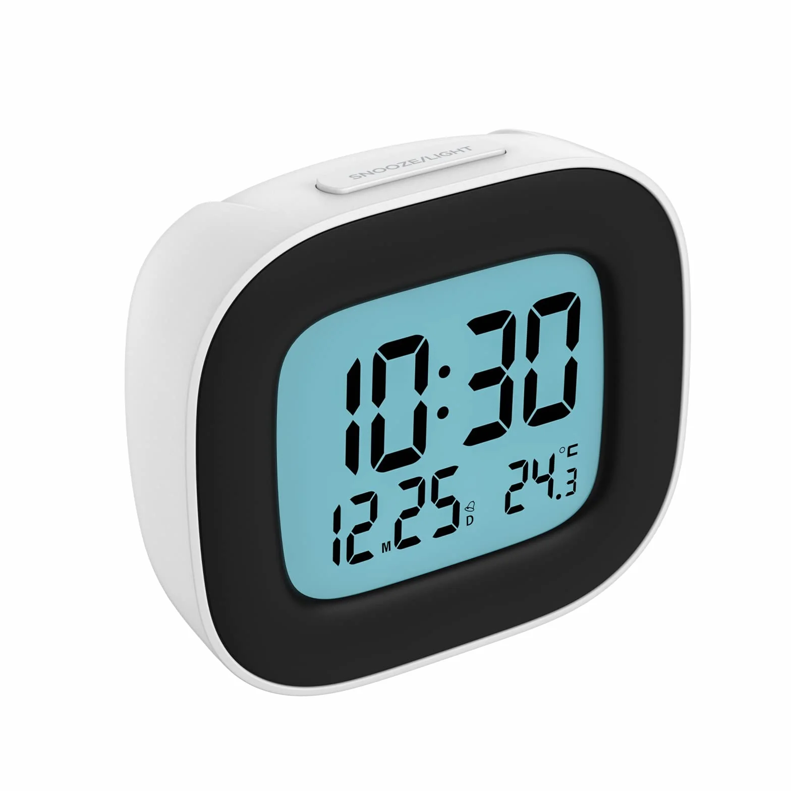 Sveglia da Comodino a Pile con Visualizzazione della Temperatura, Funzione Snooze e Retroilluminazione per Viaggi, Camera da Letto (2 Batterie AAA Incluse) Bianco