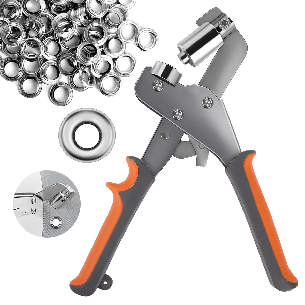 Pinza per occhielli, set professionale con 300 occhielli (diametro 10 mm), pressa per occhielli, set di pinze per occhielli in acciaio temprato, pinza magnetica con occhielli per teloni,