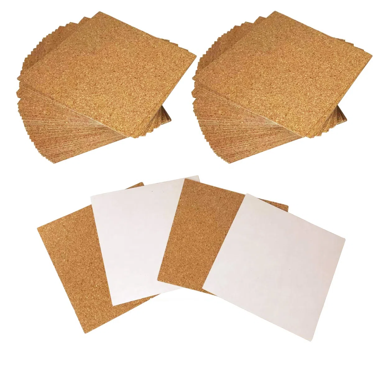 60 Pz Autoadesiva Piazza Sughero Sottobicchieri Tappetini di Fogli, Marrone Naturale, Quadrato, 10 x 10 x 0.1 cm, Per Sottobicchieri e Lavoretti Fai da Te