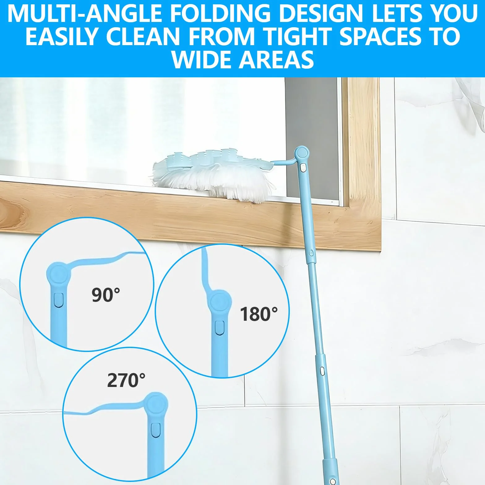 52 Pezzi Ricariche Duster, Compatibile con Swiffer & Altri Piumini, Panni in Microfibra, 50 Panni, 2 Manici, per Pulire Polvere, Peli di Animali e Sporco (Blu)