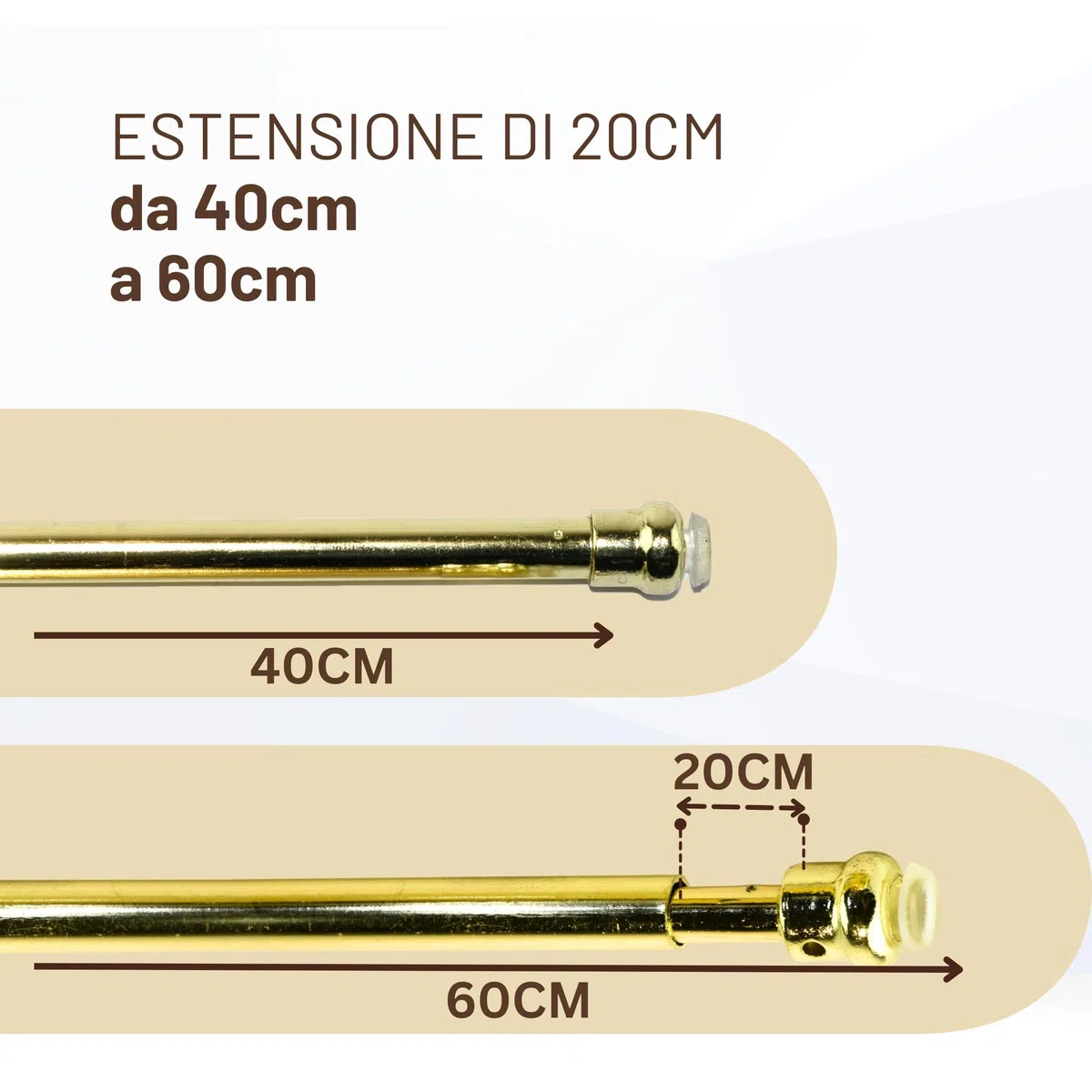SONIT – Set 2 Bacchette per Tende Senza Forare da 40 a 60 cm, Bastoni Tenda a Vetro Estensibili con Ventose e Ganci, Fissaggio Senza Trapano, Aste Regolabili in Alluminio Finitura Oro