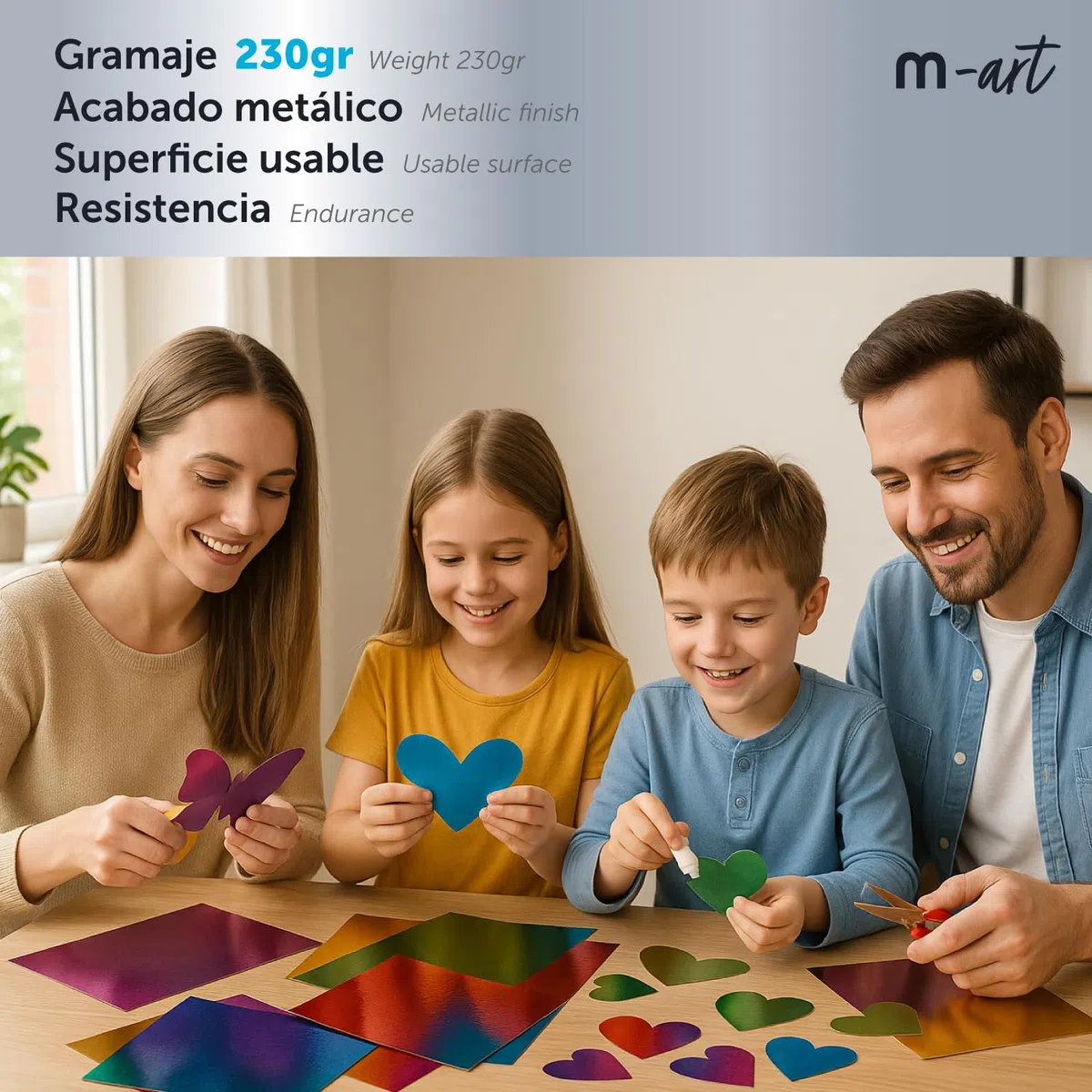 Cartoncino Colorato Metallizzato, Fogli Grandi 50x65 cm, Cartoncini 230g per Fai da Te, Progetti Creativi e Arte con Effetto Riflettente · m-office (10 fogli, blu)