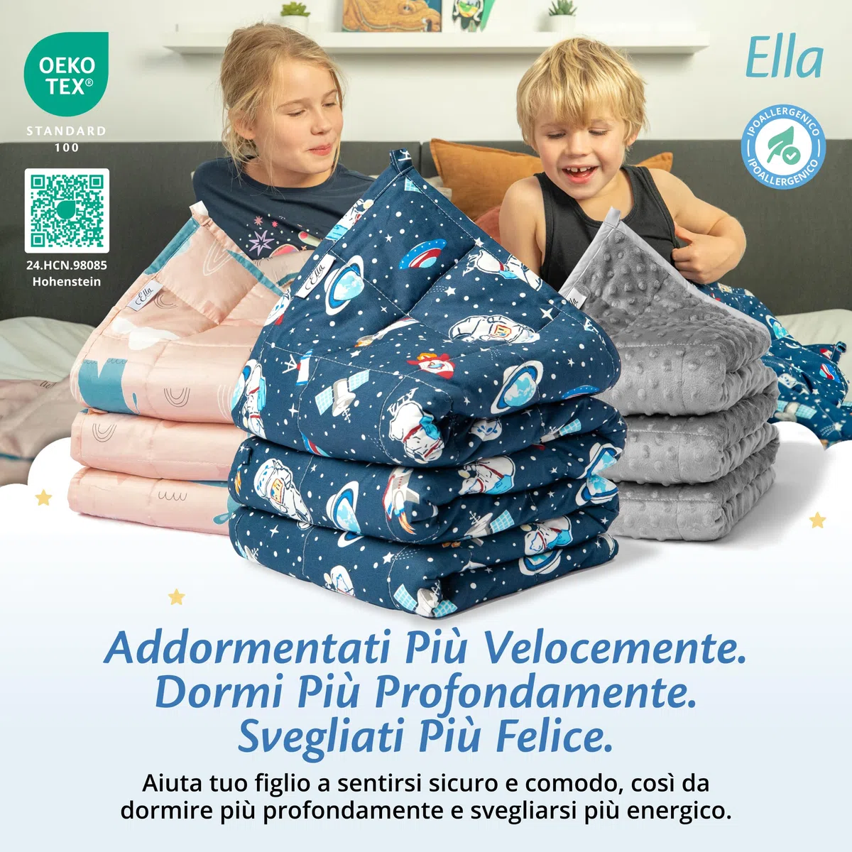 Ella Gewichtsdeken voor kinderen, 4,5 kg, 100 x 170 cm, therapiedeken, voor stressvermindering en angst, hypoallergene glazen kralen, zachte en verkoelende katoenen buitenlaag, voor kinderen van 40-60
