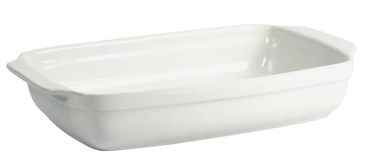 Crealys 512729 Pirofila da Forno Rettangolare in Ceramica Bianca con Manici 31 x 18,5 x 5,5 cm - Teglia resistente e versatile adatta a tutte le prelibatezze, dal sale allo zucchero.