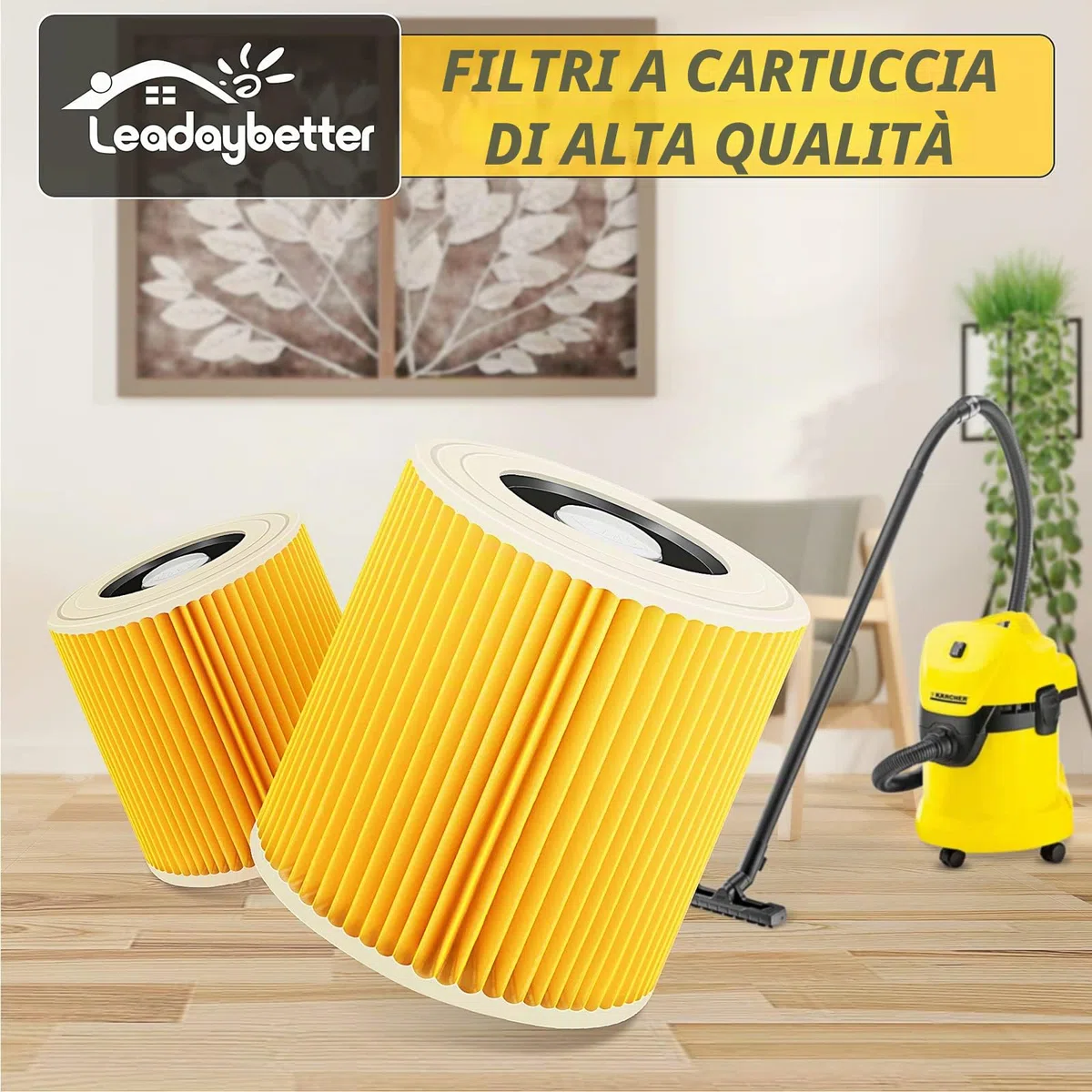 Confezione da 2 cartucce filtranti per Kärcher Premium WD3 WD2 MV2 MV3 WD 3P, WD 3.200, WD 3.500 P, SE 4001, SE 4002, A2054, A2004, A2254, A2604, Filtro aspirapolvere 6.414-552.0, 6.414141414. -772.