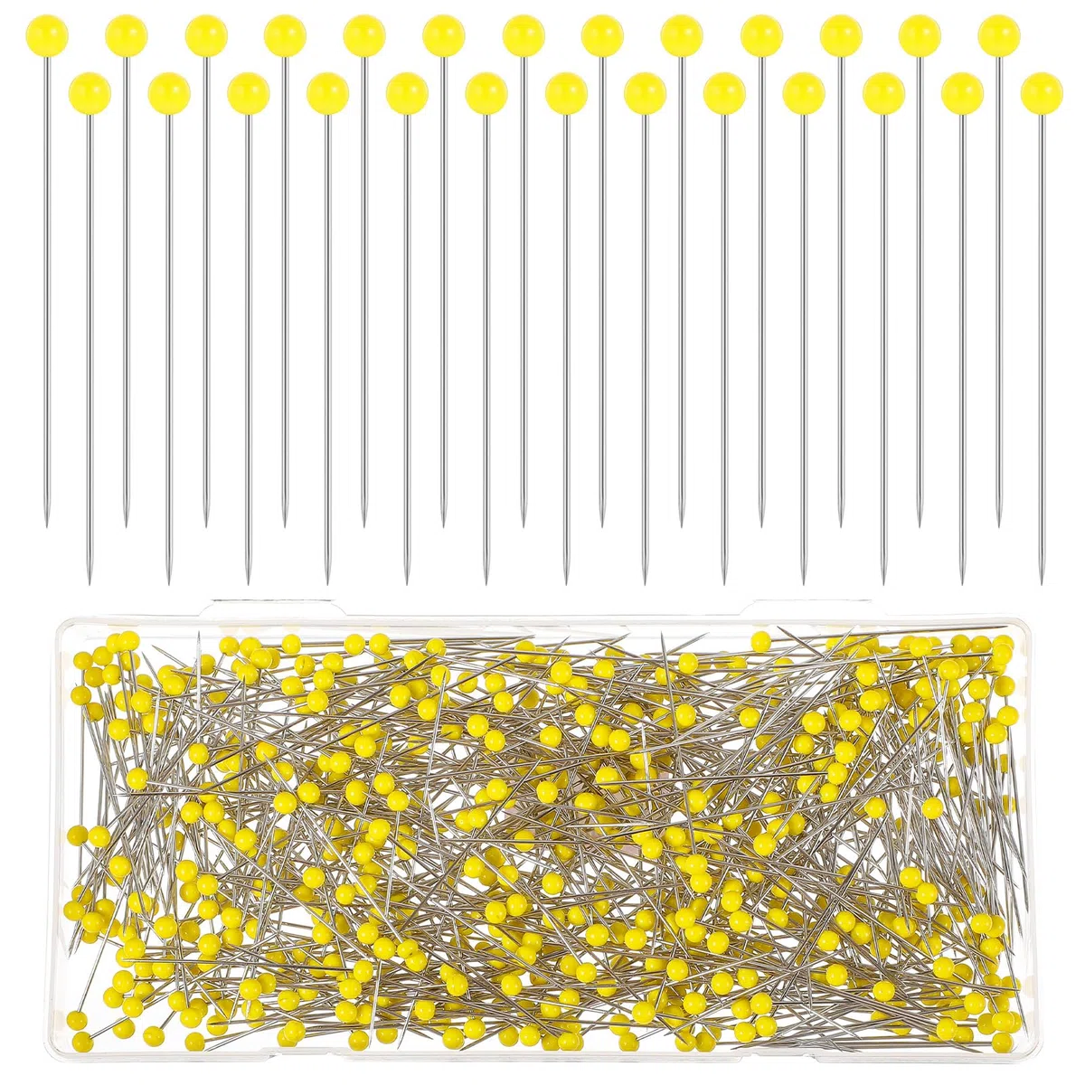 Qianyu 500 spilli da cucito dritti per tessuto, 4,4 cm, testa a sfera in vetro giallo, spilli per trapuntatura, sartoria, corpetto, spilli per cucito, artigianato, creazione di gioielli, fai da te,