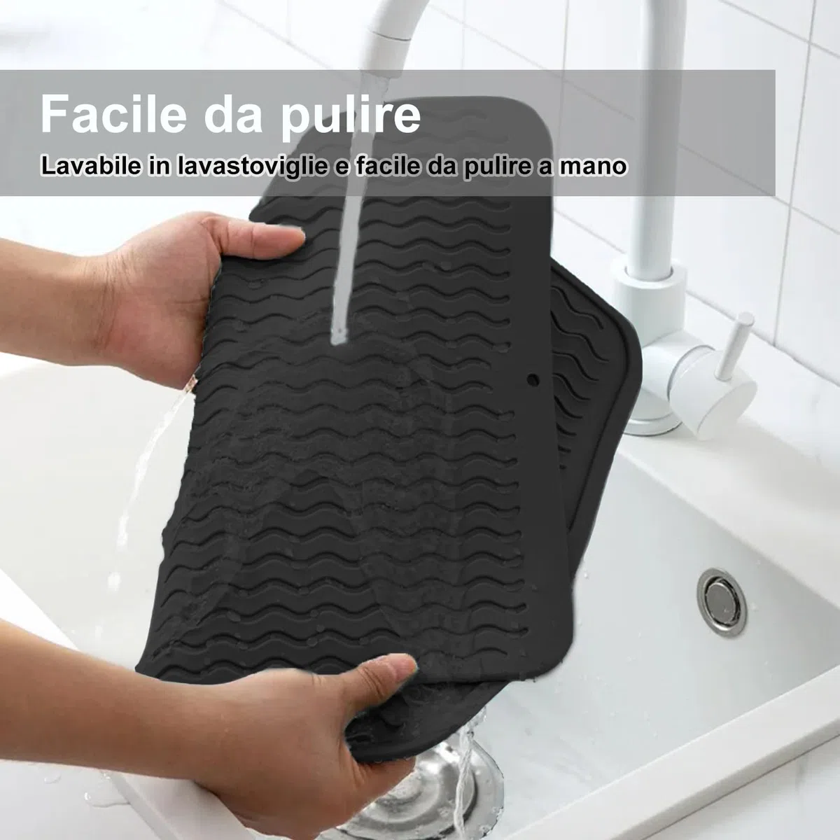 Tappetino Scolapiatti in Silicone 40x50cm Nero, Resistente al Calore, Pieghevole, Antiscivolo per Piano Cucina