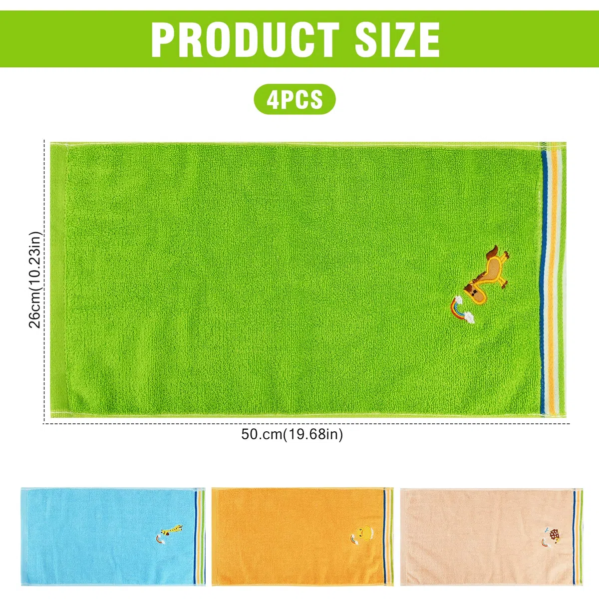 Gukasxi - Asciugamani per il viso per bambini, confezione da 4 pezzi, 100% cotone, da bagno, multicolore, per mani, viso e doccia (25 x 50 cm)
