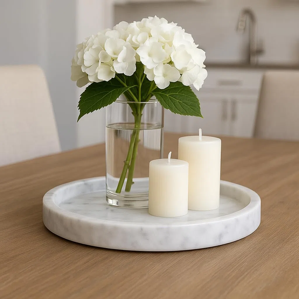 ROTONDI Carrara – Piatto Rotondo in Marmo Bianco Ø 25 cm | Elegante, Lucido, Naturale | Decorazione Casa, Bagno, Cucina, Soggiorno | Portaoggetti e Arredo Design