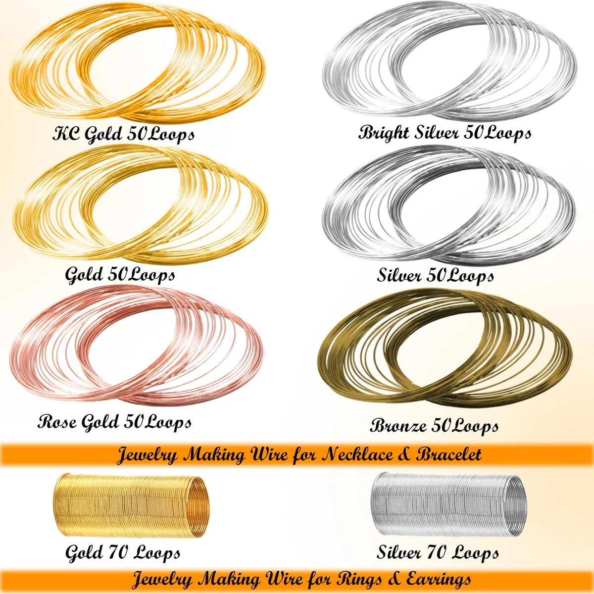 EuTengHao Fili di memoria in acciaio inox per gioielli, collane, bracciali, anelli, orecchini (6 colori x 2,7 m, 440 anelli)