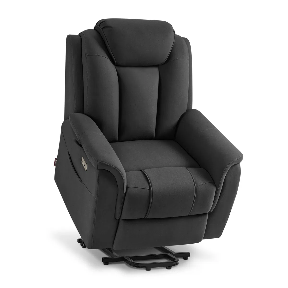 MCombo M poltrona da tv con assistenza elettrica per alzarsi, 2 ruote per mobilità, massaggio e riscaldamento, poggiatesta regolabile, cuscino in schiuma 35D 7269 (Grigio scuro-Microfibra)
