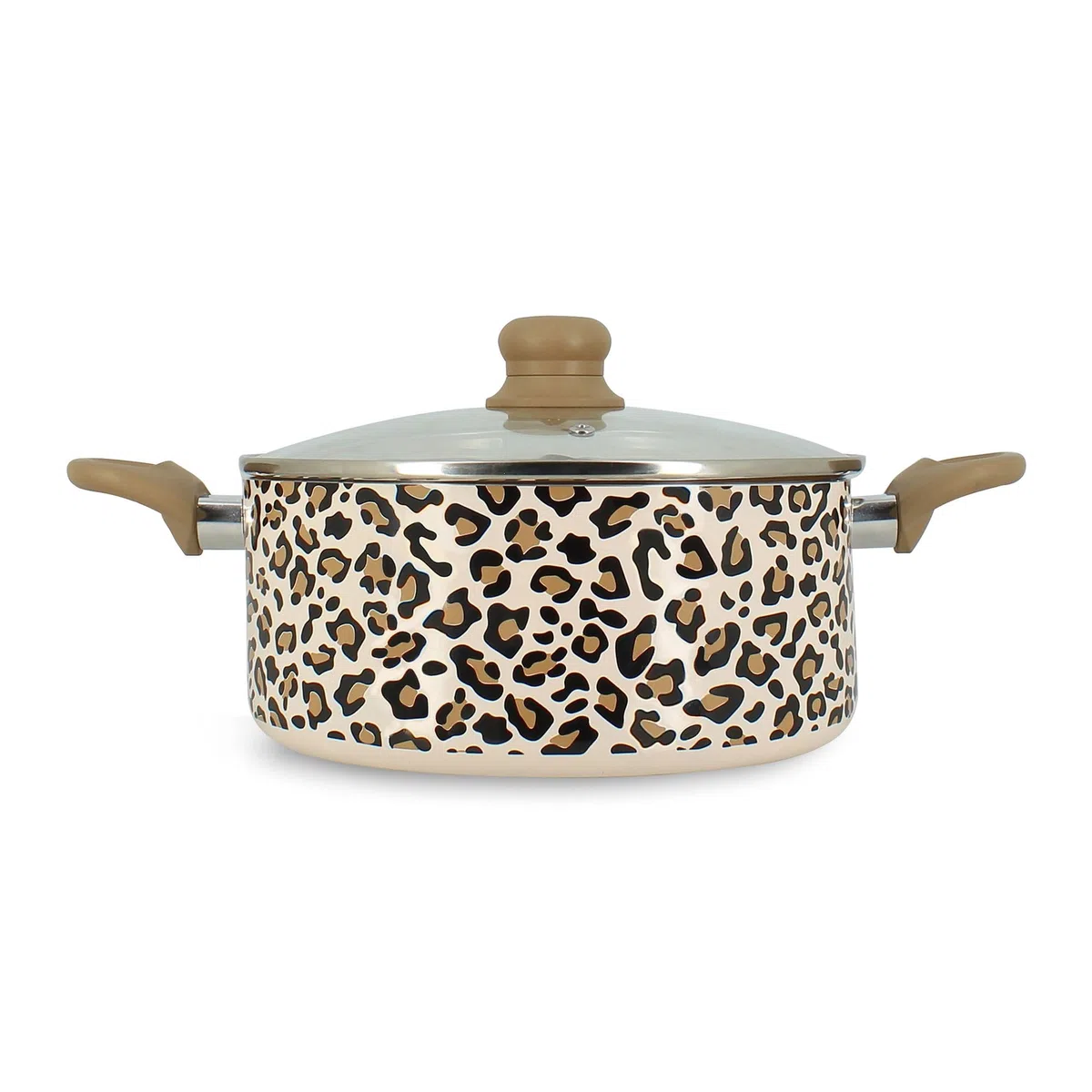 MENASTYL - Pentola Leopardo 24 cm per tutti i piani cottura, inclusa induzione - Rivestimento antiaderente - Alluminio riciclato - Manico ergonomico effetto legno - Motivo leopardo - 6020956