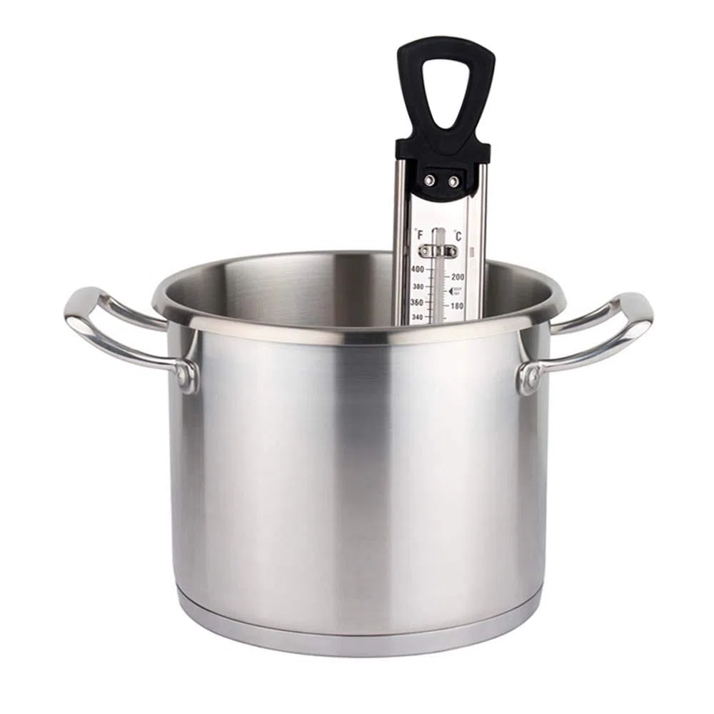 Termometro per caramelle, termometro, marmellata, zucchero, sciroppo, gelatina, con gancio e clip per pentola, in acciaio inox, termometro per alimenti, guida rapida alla temperatura, colore nero