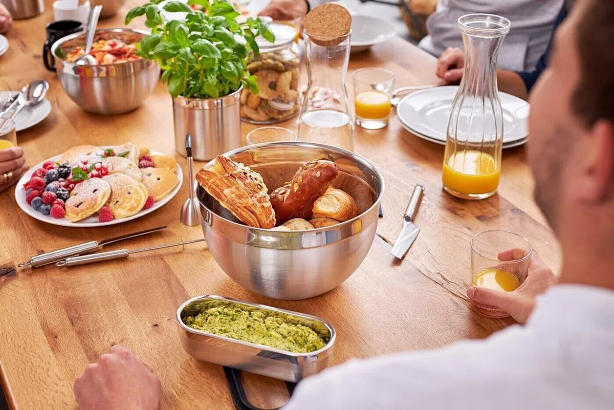 RÖSLE Set di 3 ciotole, eleganti e di qualità in acciaio inossidabile per la preparazione e la conservazione degli alimenti, acciaio inossidabile 18/10, lavabili in lavastoviglie