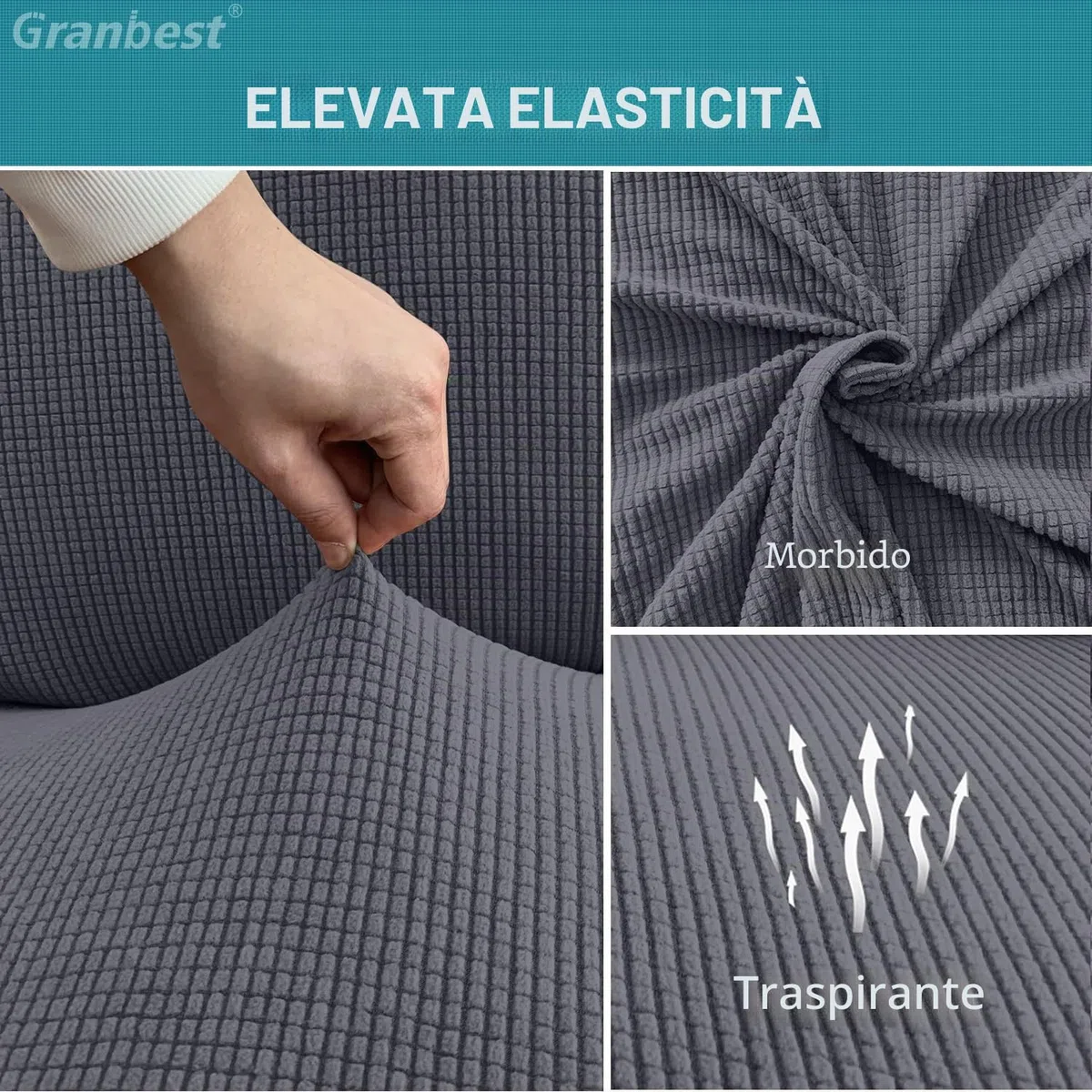 Granbest Coprisedia ad alta elasticità, vestibilità universale, coprisedia jacquard, coprisedia rimovibile per sala da pranzo, cucina, ristorante e hotel (set di 4, grigio)
