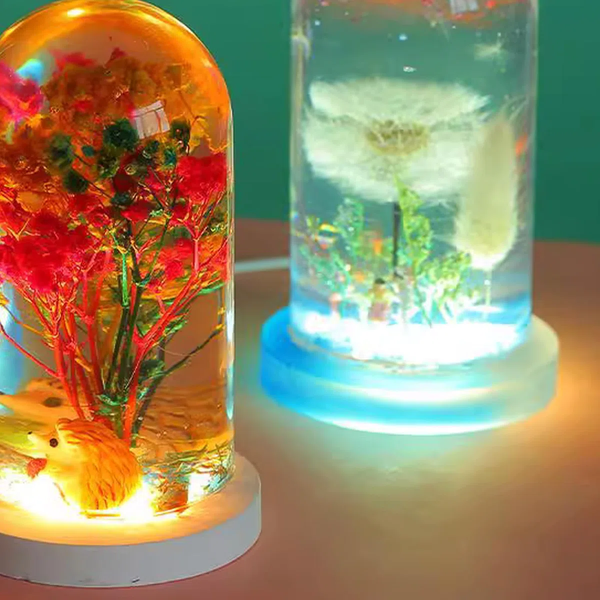 Stampo in Silicone Base Espositiva a LED Rotonda, Stampo Silicone Base Espositiva con 6 Luci LED Rotonde Plastica per Decorazioni Casa Resina Artistica in Vetro Cristallo Lampade Luminose