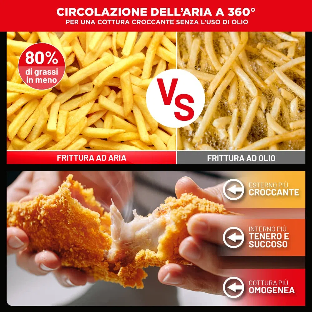 Forno Friggitrice Ad Aria Calda XXL Da 30 Litri Con Display Digitale Multifunzione, Sistema A Riscaldamento Rapido, 18 Programmi Di Cottura, Timer e Temperatura Regolabili 1800 W
