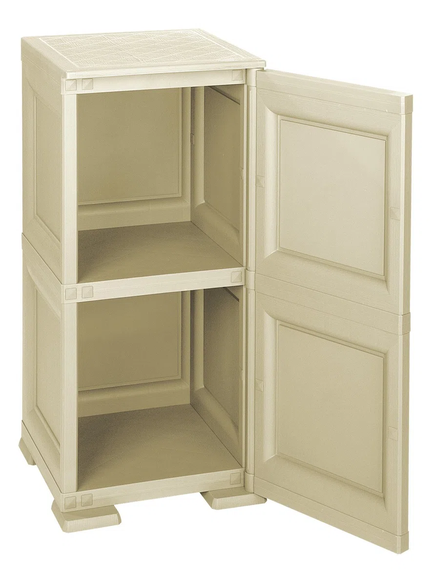 Tontarelli Armadietto Colonnina 1 Anta 2 Moduli per Esterni ed Interni, Effetto Finitura Legno 40 x 43 x 85,5 CM Montaggio Facile Senza Attrezzi