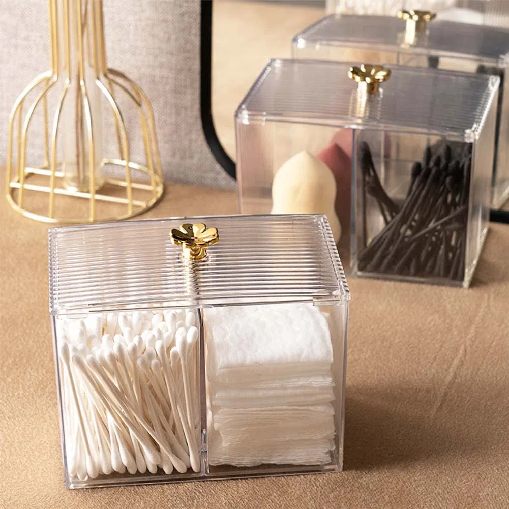 Porta Dischetti Struccanti, Organizer da Bagno per Cotton Fioc Trucchi, Portaoggetti, Trasparente in Acrilico per Toeletta Camera Letto