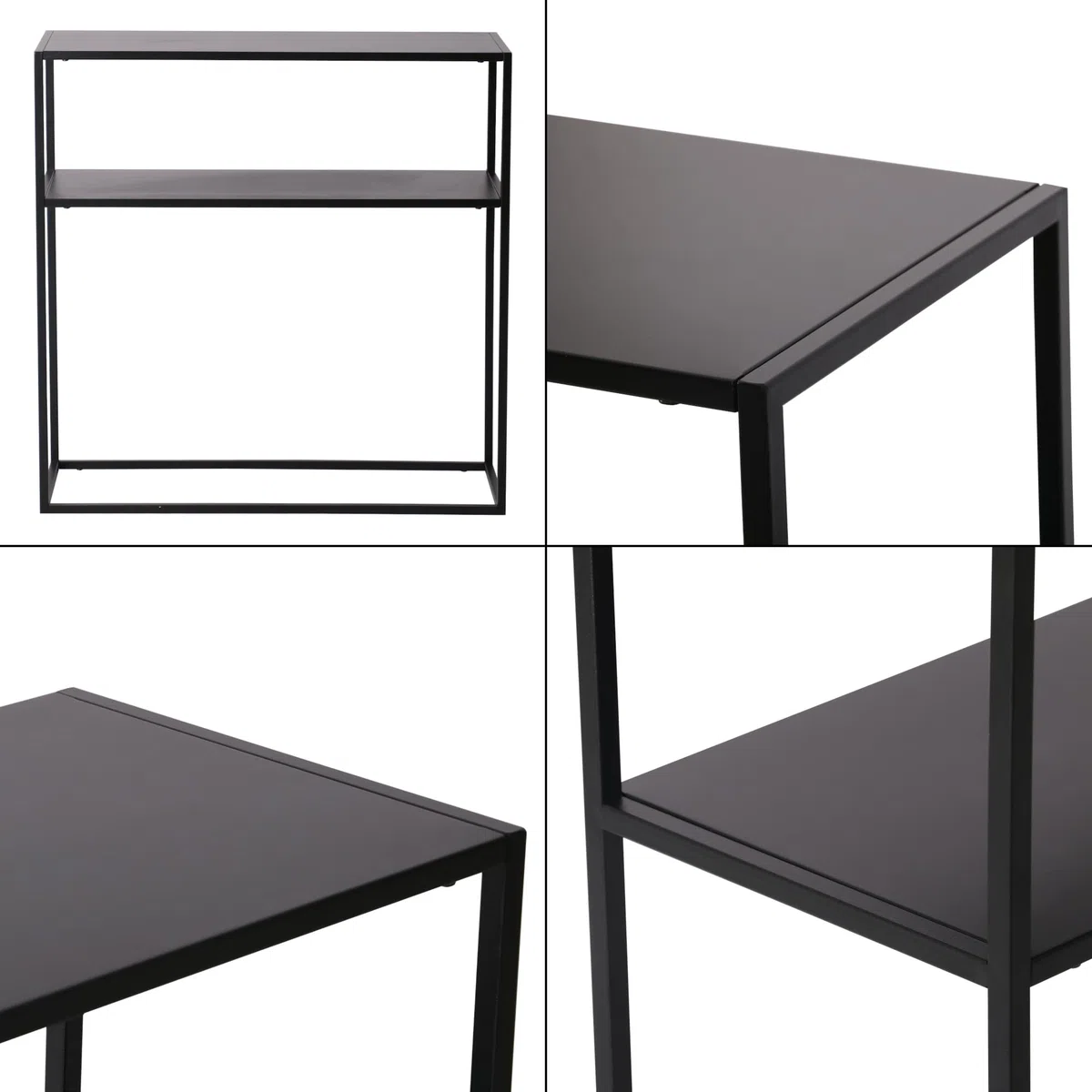 [en.casa] Tavolo a Consolle in Metallo e Piano Tavolo in Vetro Temperato Mobile da Ingresso Corridoio 80 x 80 x 30 cm Consolle Stretto con 2 Piani di Appoggio - Bianco