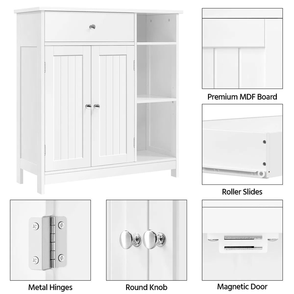Yaheetech Mobile da Bagno Armadietto Autoportante con Scomparti Mobiletto Multiuso da Terra con Cassetto e Ante 75 x 30 x 80 cm Armadio Salvaspazio con Ripiano Regolabile Moderno Bianco
