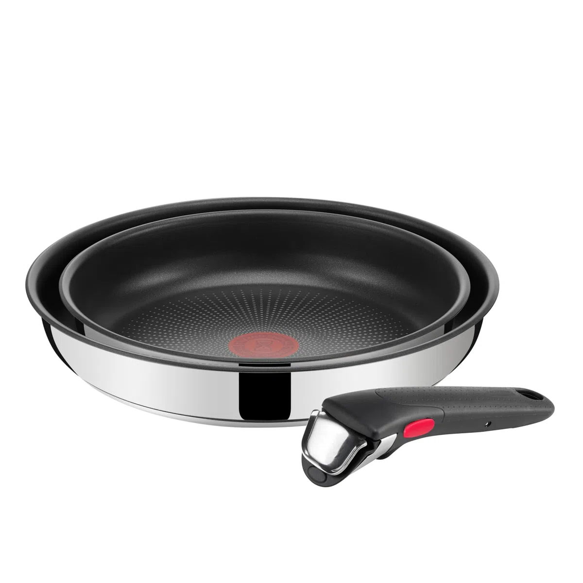 Lagostina Ingenio Inox, Set 3 Pezzi, Padelle in Acciaio Inox da 24 cm e 28 cm, Rivestimento Antiaderente, Manico Rimovibile, Salvaspazio, Adatto a Tutte le Fonti di Calore, Inclusa Induzione