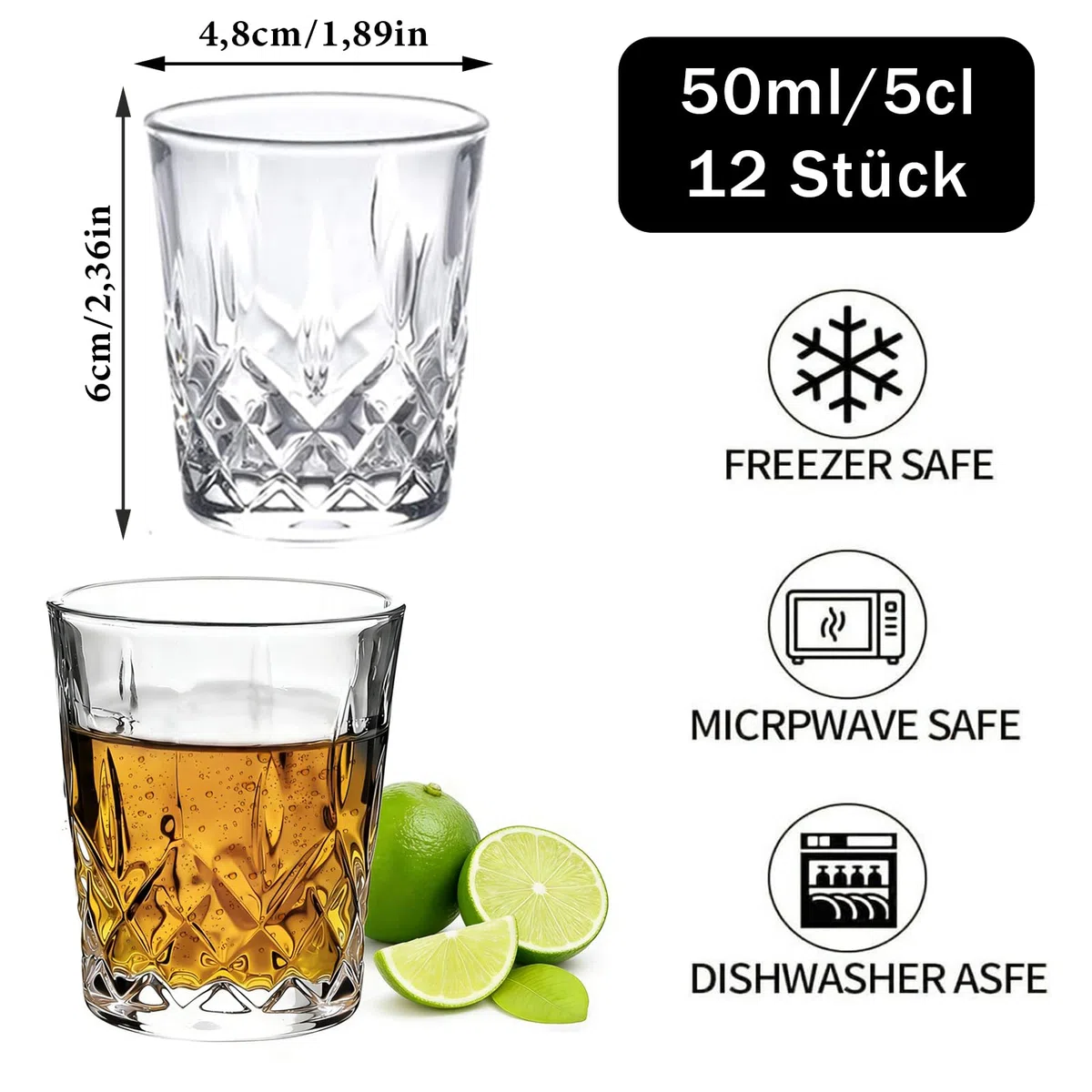 Set di 12 bicchierini da liquore in vetro di cristallo, 50 ml, piccolo bicchierino da liquore, bicchierini da whisky con fondo pesante, per feste, celebrazioni, riunioni (fondo piatto)