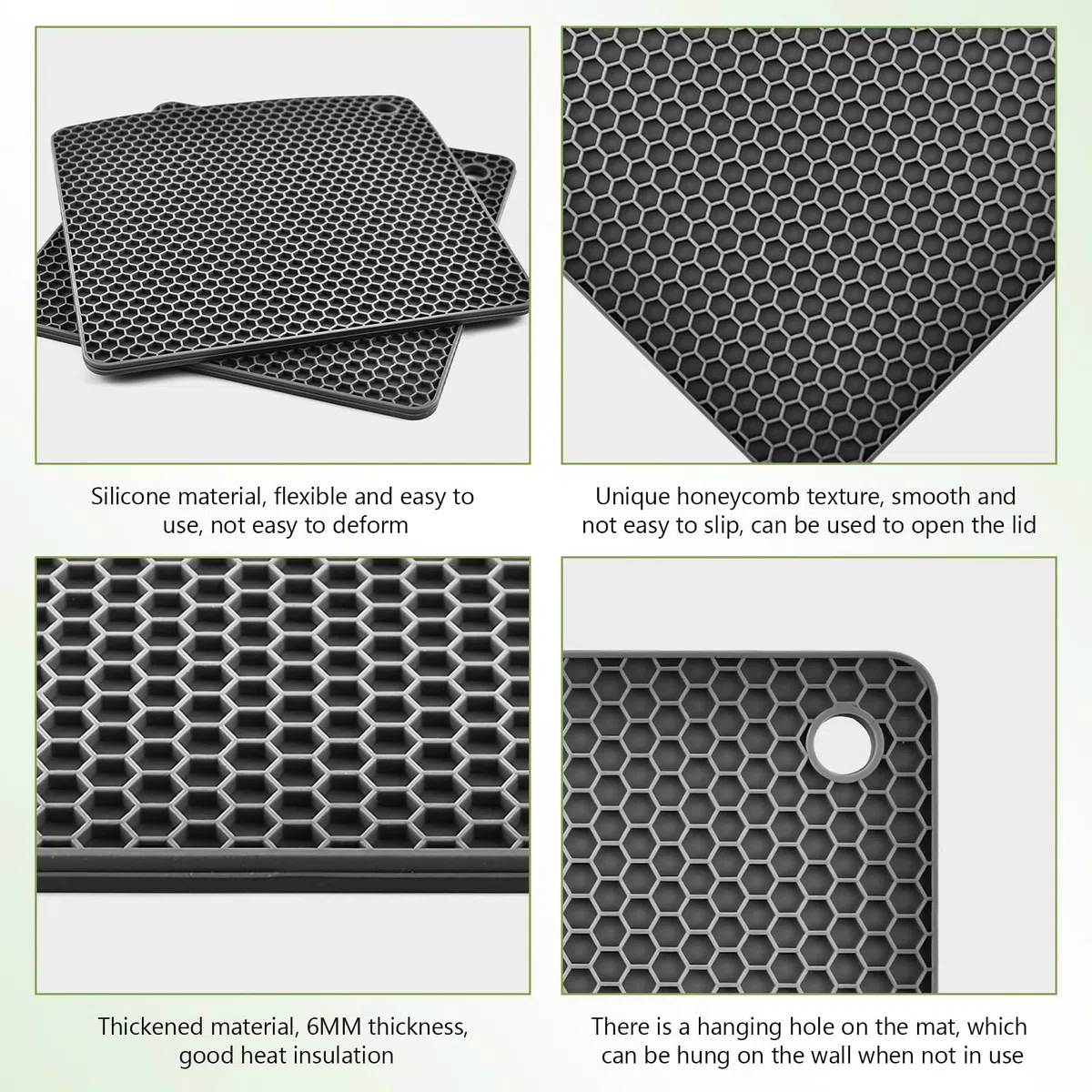 Sottopentola quadrati in silicone per pentole e padelle calde, 18,3 x 18,3 cm, per cucina, sottopentola, sottopentola (4)