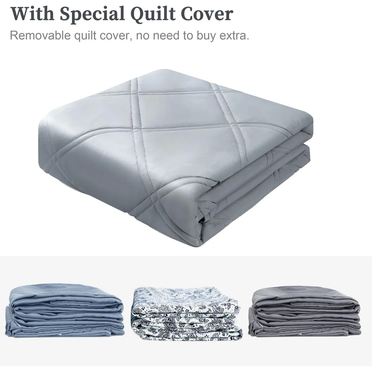 Winthome Coperta con peso 140 x 190 cm 7,2 kg con copripiumino, coperta con peso ansia, Weighted Blanket per un sonno profondo e un migliore relax, coperta ponderata per adulti (Patron Bianco)