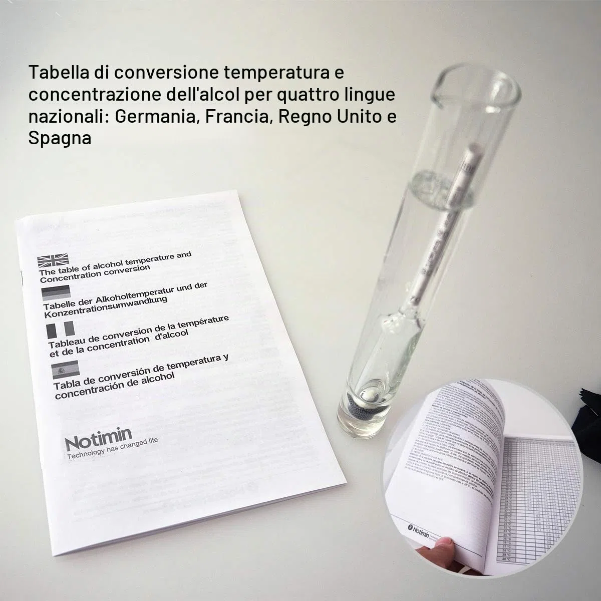 2 Pezzi 0-100Vol% di idrometro Alcoholmeter Tester Set Alcohol Vinometer + Cilindro in Vetro Trasparente Alto, Per Grappa, Distillati,Whisky, Brandy, Wodka, Spirito(Senza termometro)