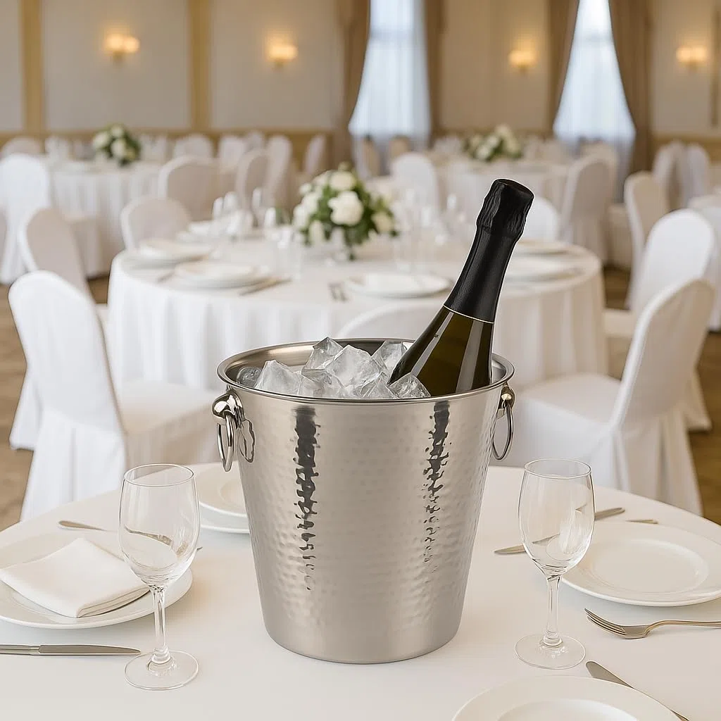Bambelaa! Refrigeratore per Champagne in Acciaio Inox, Grande, a Doppia Parete, per Vino, Champagne, Colore Argento (Diametro Circa 20 cm)