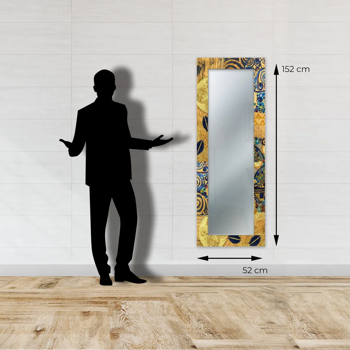 Lupia - Specchio da Parete Moderno, MIRROR FANTASY KLIMT GOLD, Cornice Stampata in Legno, 52x152 cm, Per Camera da Letto, Soggiorno, Ingresso, Vetro di Riflettanza