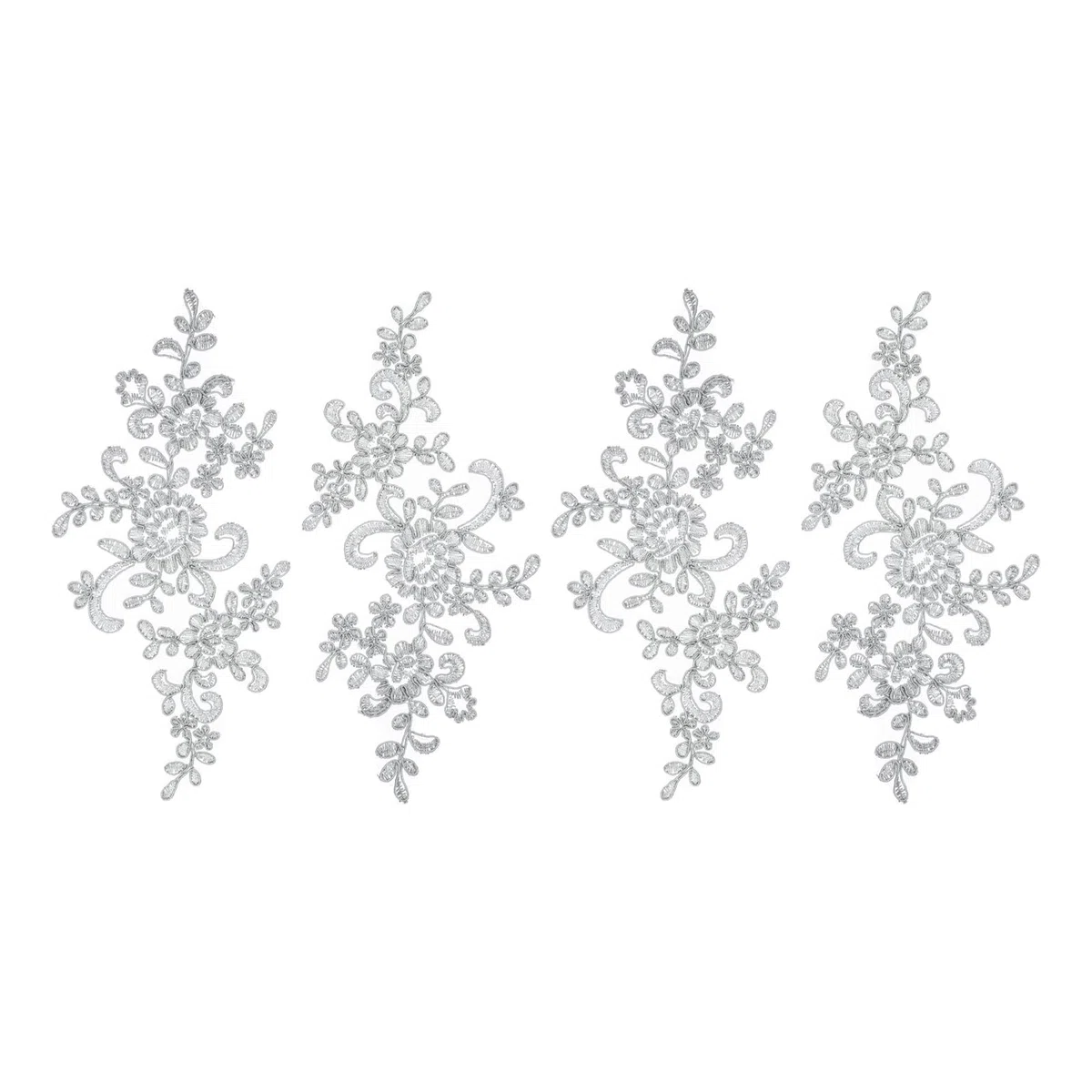 Sourcing map 4 Pezzi di Applique in Pizzo a Fiore 3D Ricamate, Toppe in Pizzo per Cucito, Aggiunte per Abito da Sposa, Abbigliamento Fai da Te, Accessori per Decorazioni, Argento (23 cm)