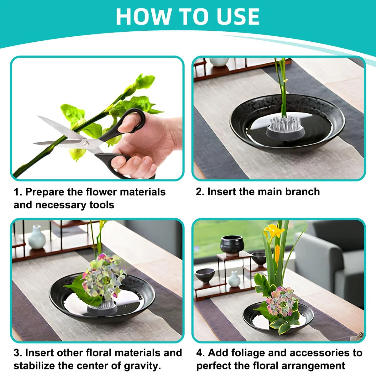 Supporto rotondo per composizioni floreali, 4 pezzi Kenzan in acciaio inox rana di fiori con base antiscivolo per Ikebana, ideale per decorazione della casa, salone, tè fiorista giardino