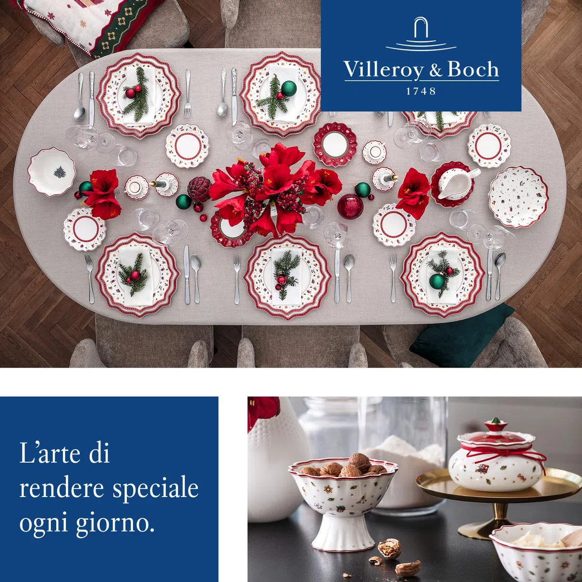 Villeroy & Boch - Toy's Delight Specials Piatto da Dessert 21,5 cm Rosso e Bianco, Lavabile in Lavastoviglie, Adatto per Microonde, Piatto da Colazione, Stoviglie, Xmas, Natale, Porcellana Premium
