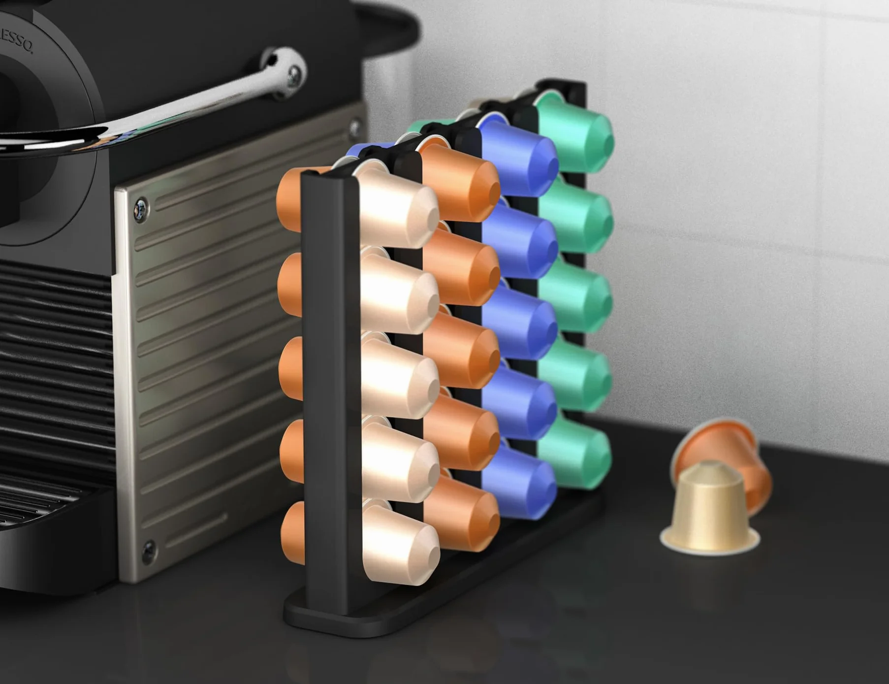 NewGround Designs Portacapsule per Nespresso (40 capsule) - Dispenser di capsule, supporto per capsule, supporto per capsule