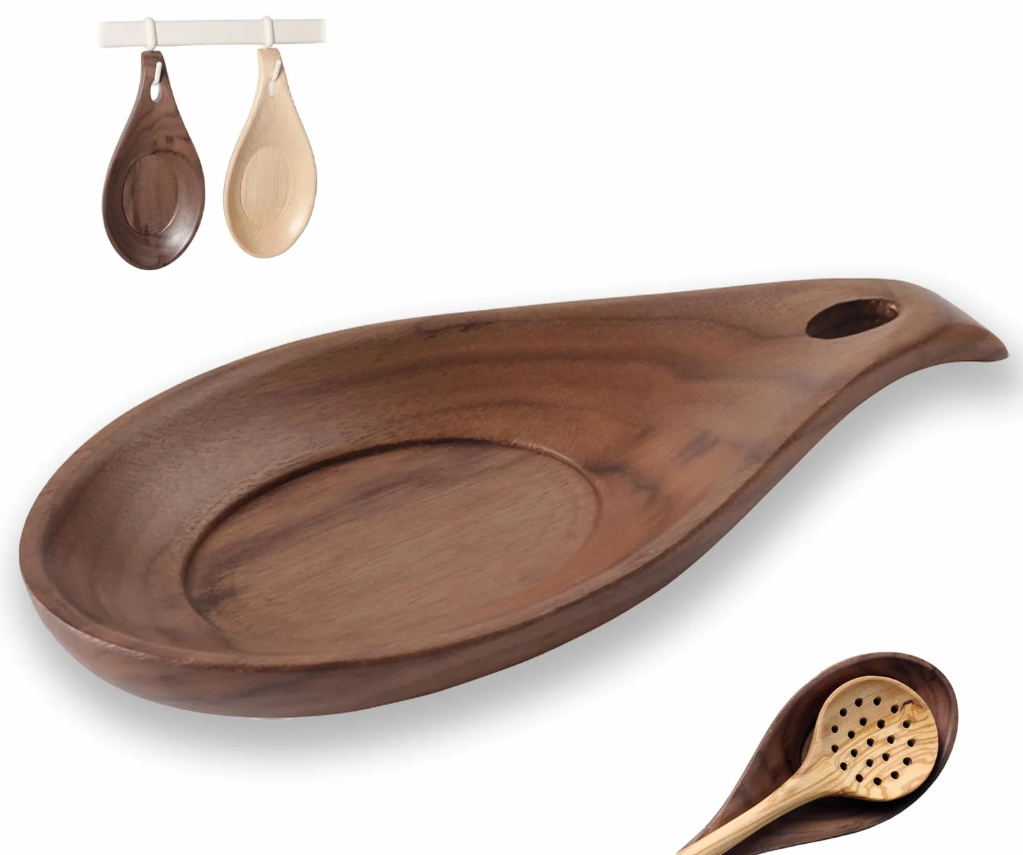 Poggia Mestolo Cucina,Apoggia Cucchiaio in Legno Naturale,Appoggia Mestoli da Cucina,per Ristorante Domestico (noce-1Pcs)