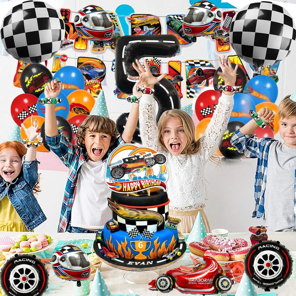 Hot Whels Decorazioni Torta Palloncini Compleanno per Bambini (5 Anni)