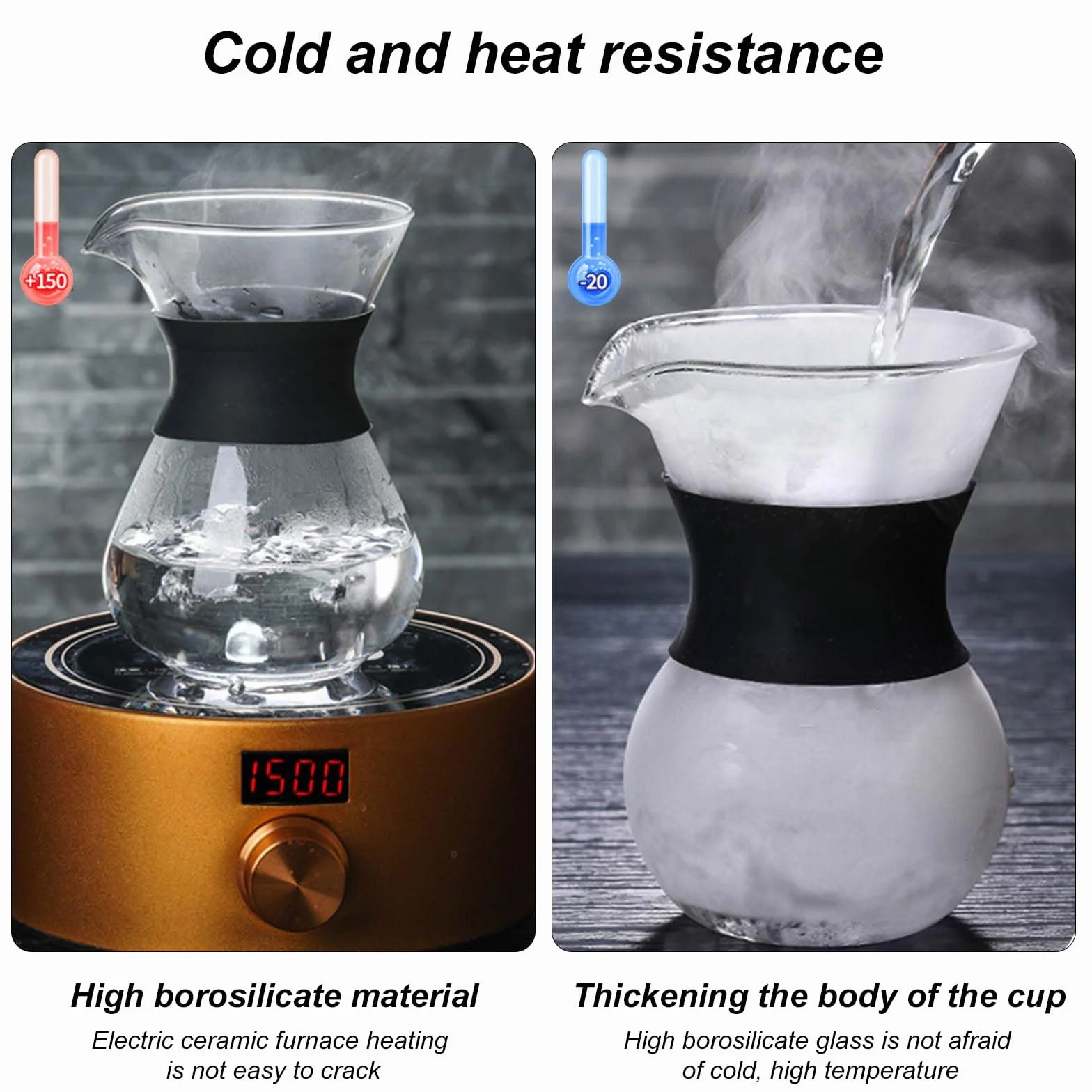 Pour Over - Caffettiera da 600 ml, per caffè con filtro, a mano, in acciaio inox, filtro a mano, in vetro, con filtro permanente, per la casa, il caffetteria, il ristorante e il campeggio, colore nero