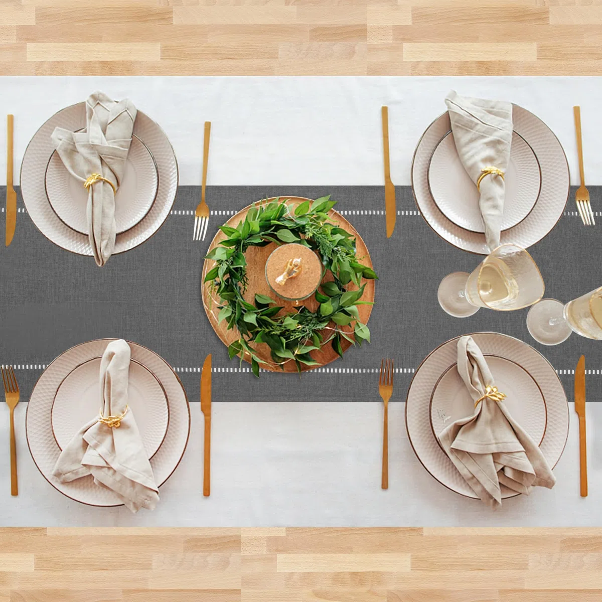 Runner da Tavola Crema Grigio 32 x 220 cm Moderno Innovativo Design Solido Lino Runner da Tavola, Lavabile di Alta Qualità di Grano Ear Design per Sala da pranzo Festa Decorazione di festa