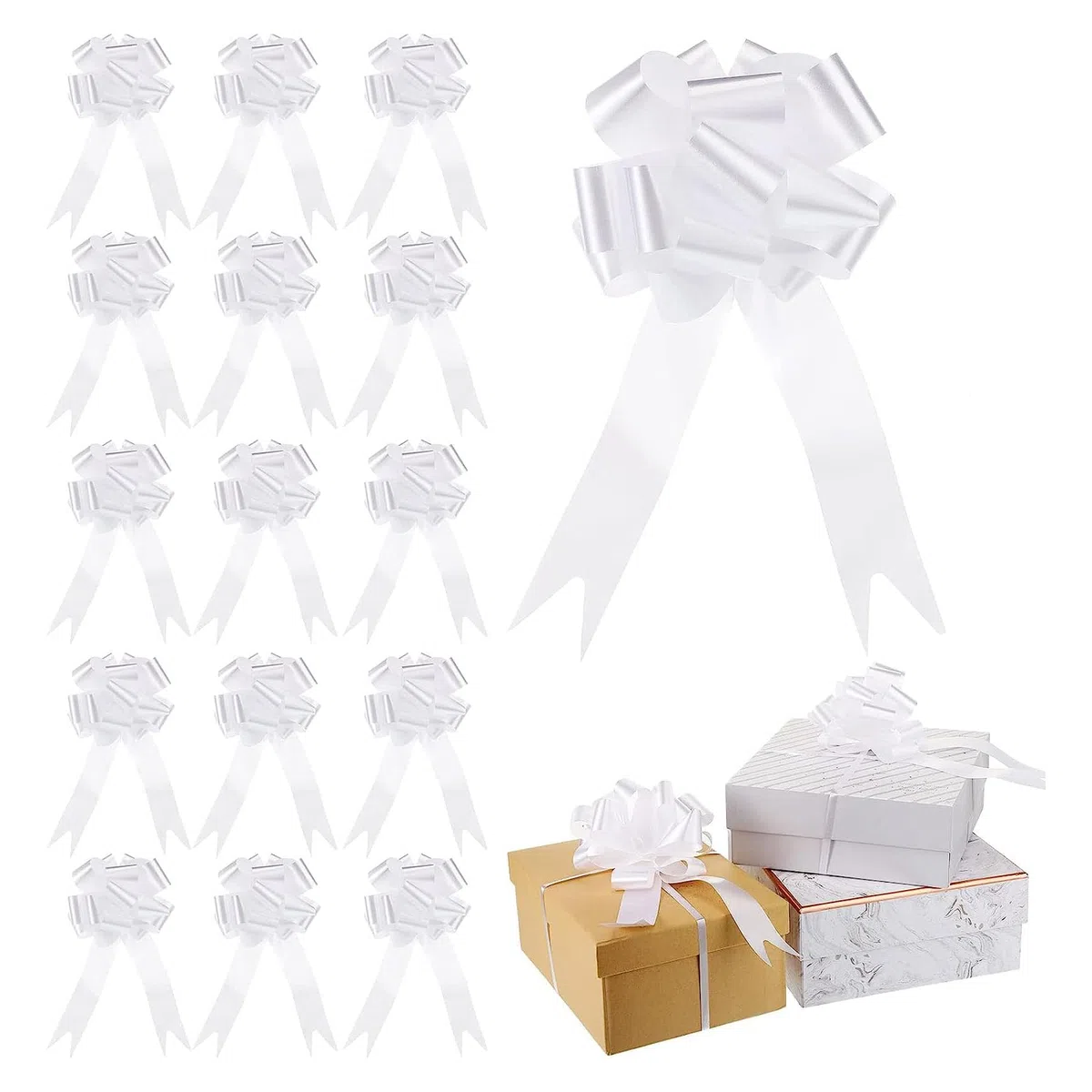 30 Pezzi Fiocchi Auto Matrimonio, Decorazioni Auto Matrimonio Autotiranti, Fiocchi Battesimo, Decorazione del Nastro con Fiocco Adatto per la Decorazione di Auto, Casa e Regali (Bianco)