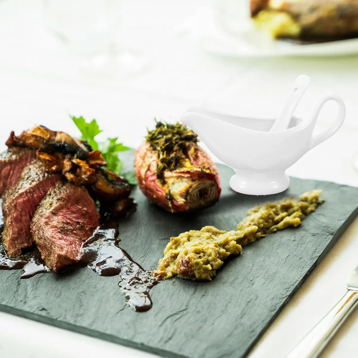 BESPORTBLE Set Salsiera in Ceramica 175Ml con Cucchiaio Profondo Anti-Goccia per Salsa e Condimenti Brocca da Tavola per Sughi per e Riunioni Familiari