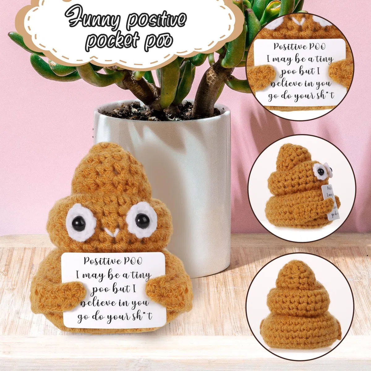BOXOB Mini Divertente Cacca Positiva, 7,5cm Ispiratrice Cacca Simpatica e Interessante Bambola Cacca di Lana Lavorata a Maglia per Regali di Compleanno Decorazione per Feste Incoraggiamento(Giallo)