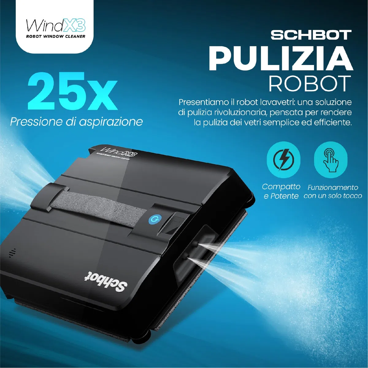 Wind X3 robot lavavetri finestre con Spray Automatico - lava vetri finestre elettrico Anticaduta per Specchi e Superfici Lisce, lavavetri elettrico Efficace Senza Lasciare Tracce